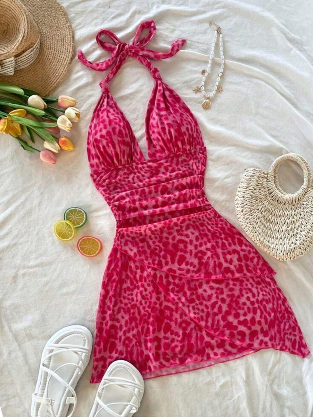 Cute pink leopard print dress